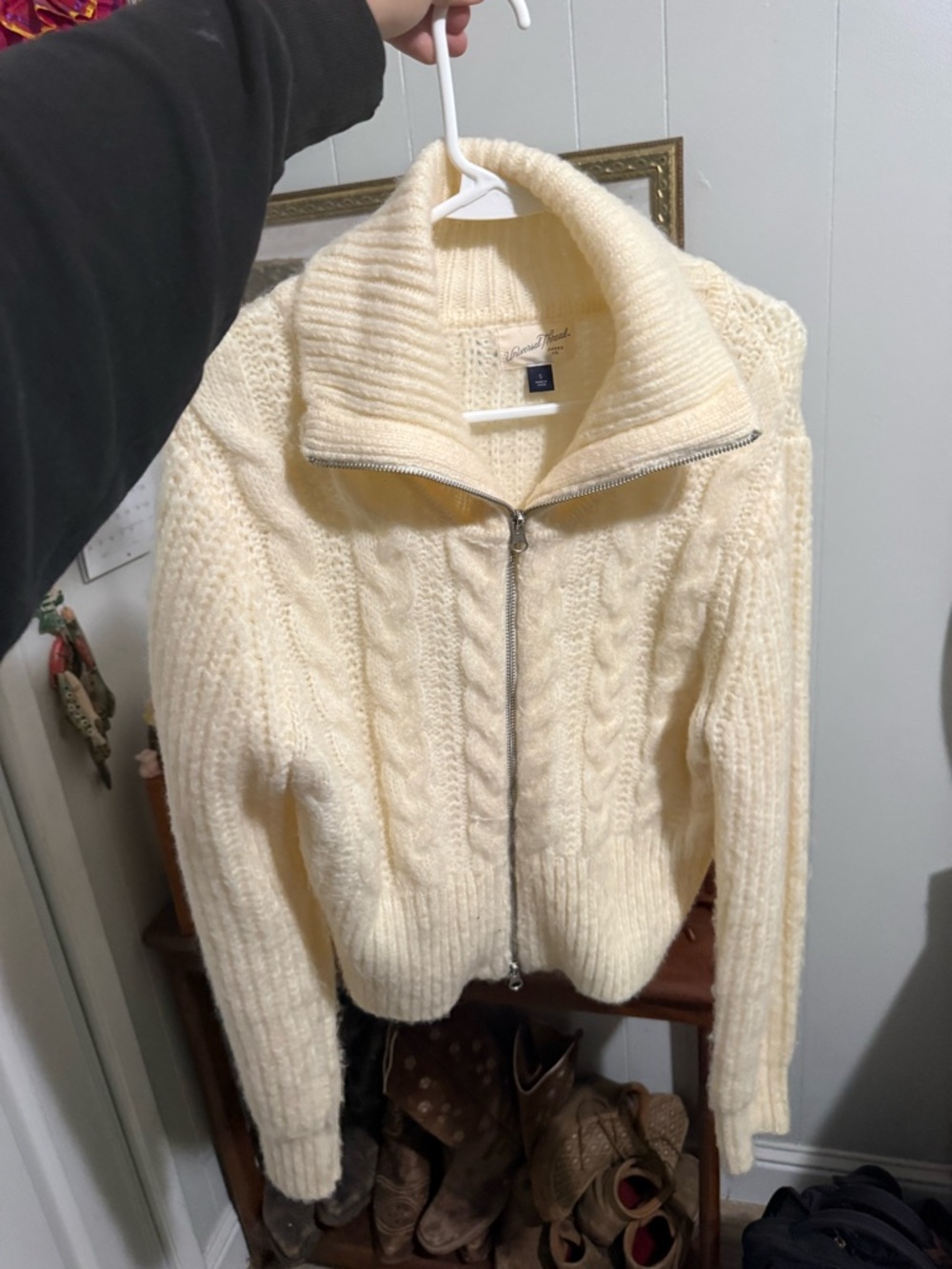 Universal Thread Cream Cable-Knit Zip Turtleneck Sweater